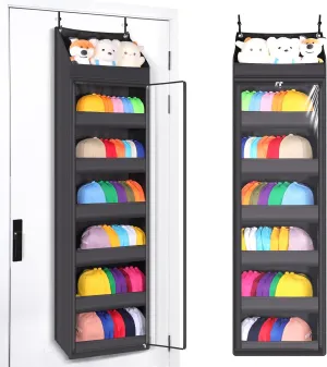 7-Layer Door-Mounted Baseball Cap Organizer, Dust-Proof Hat Rack Holds 90 Hats, Adjustable Non-Slip Hooks, Multi-Purpose Organizer for Nursery, Bathroom, Bedroom - Patented Design（black）