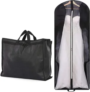 70" Bridal Wedding Gown Garment Bag Extra Large Foldable Portable Travel Dress Cover Hanging Luggage with Pockets for Womens, 8" Gusseted Black
