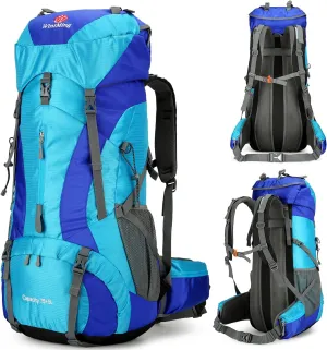 75L Hiking Backpack for Men Women Daypack Backpack Outdoor Waterproof Camping Backpack with Rain Cover (Blue)