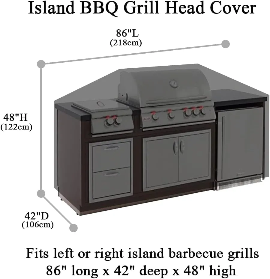 86 Inch Island BBQ Grill Head Cover Heavy Duty Waterproof Outdoor Kitchen BBQ Cover, Black