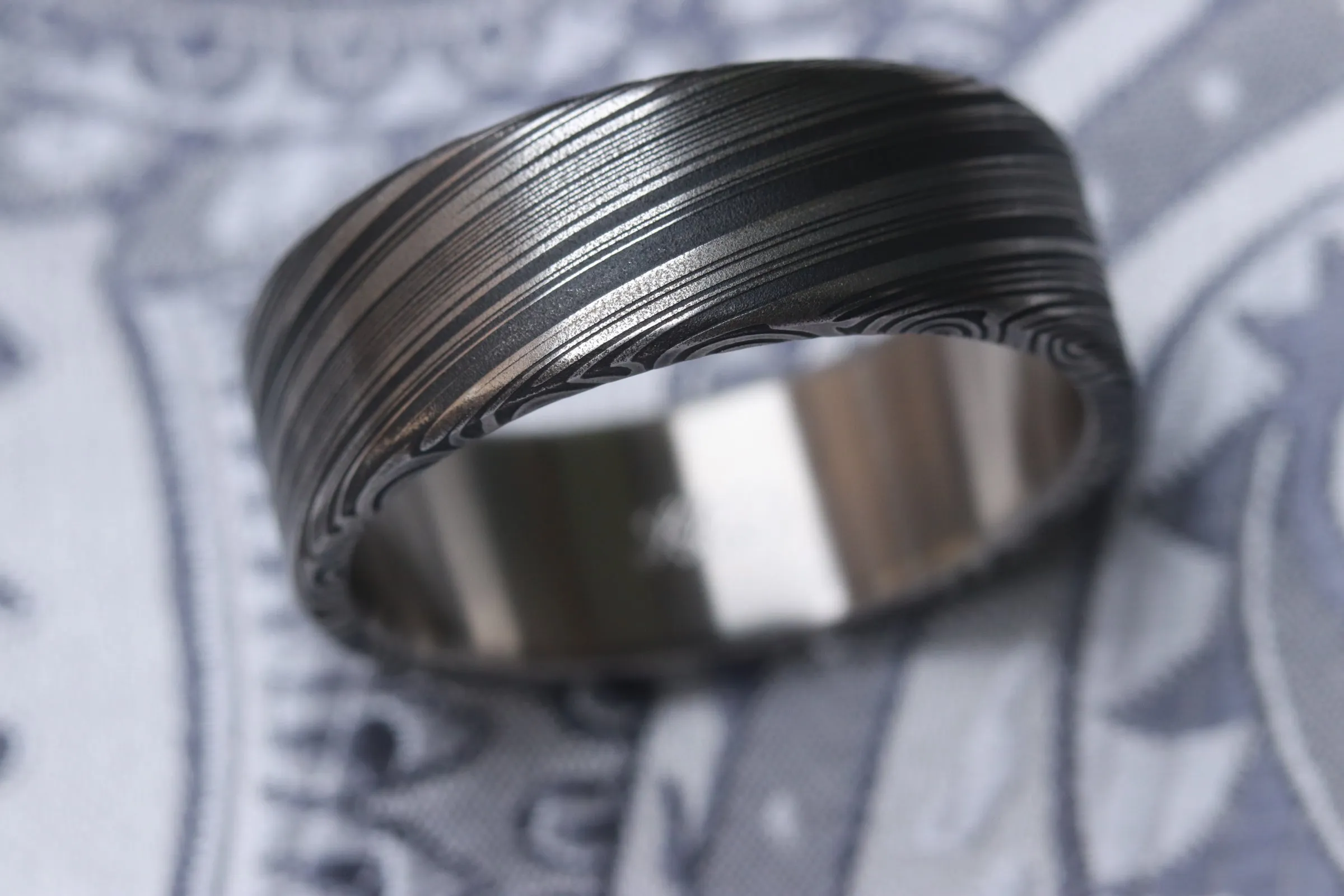 8mm Damascus steel ring Stainless Damasteel "s/b dark leaf" Customizable ring! Darker color etch. Damascus steel ring mens rings wedding band