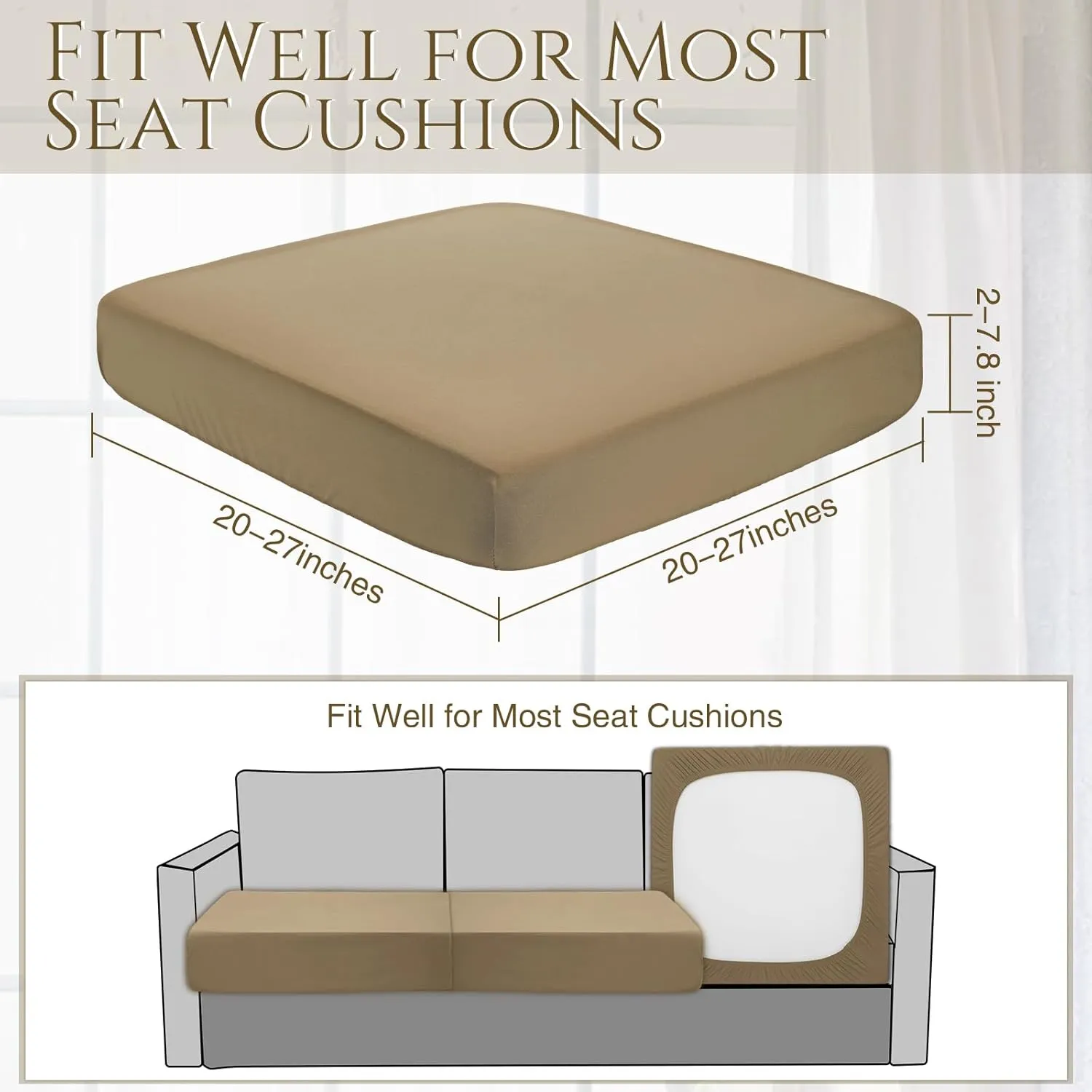 8Pcs Patio Cushion Covers Stretch Outdoor Couch Cushion Covers Slipcovers Sets Replacement Furniture Sofa Chair Seat Couch Washable(Khaki Yellow)