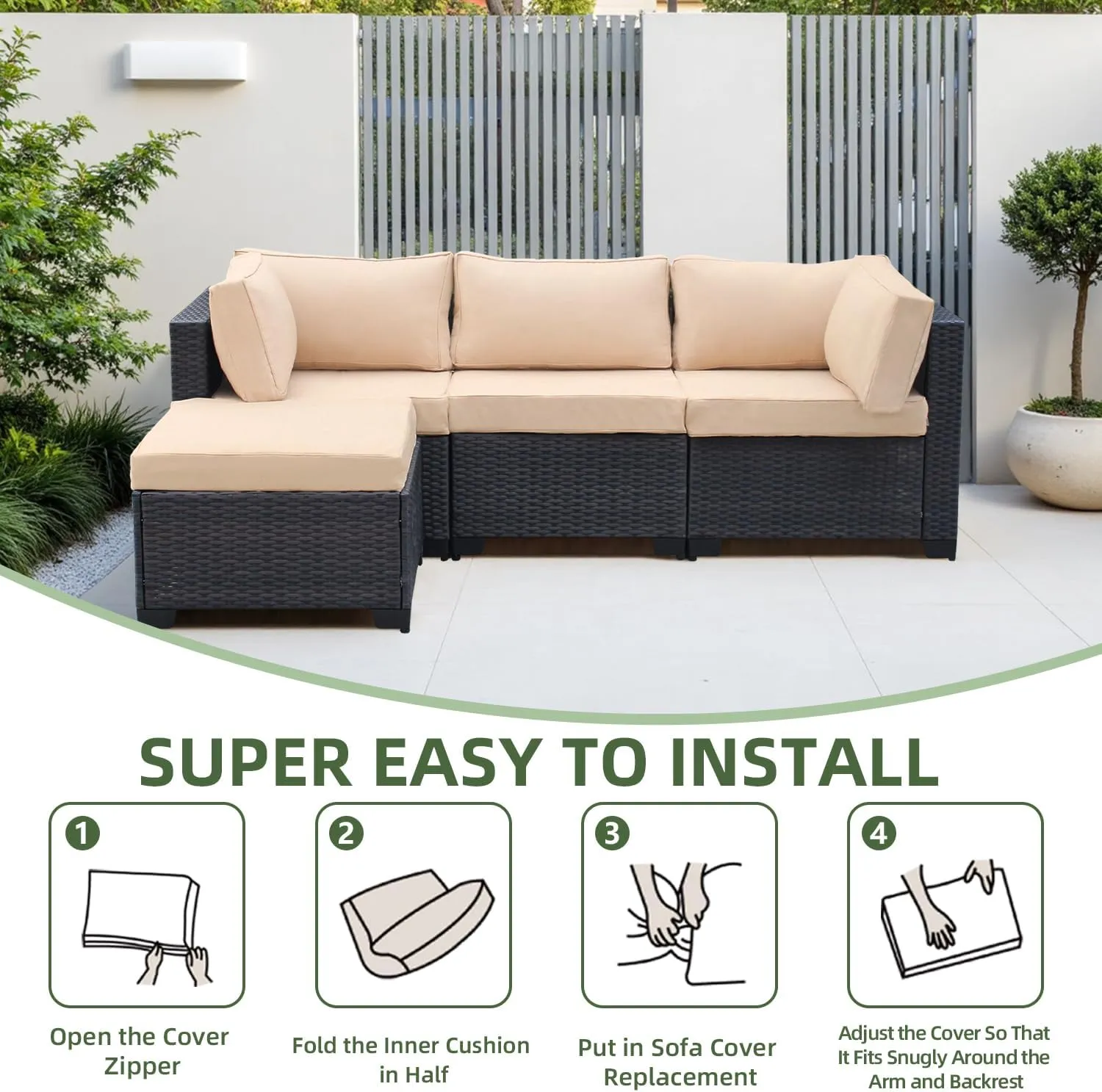 9 Pcs Patio Cushion Covers Outdoor Cushion Cover Replacement for Patio Furniture Sofa Couch Slipcovers,Outdoor Sofa Covers Patio Slipcovers Waterproof with Zipper for Furniture, Covers Only