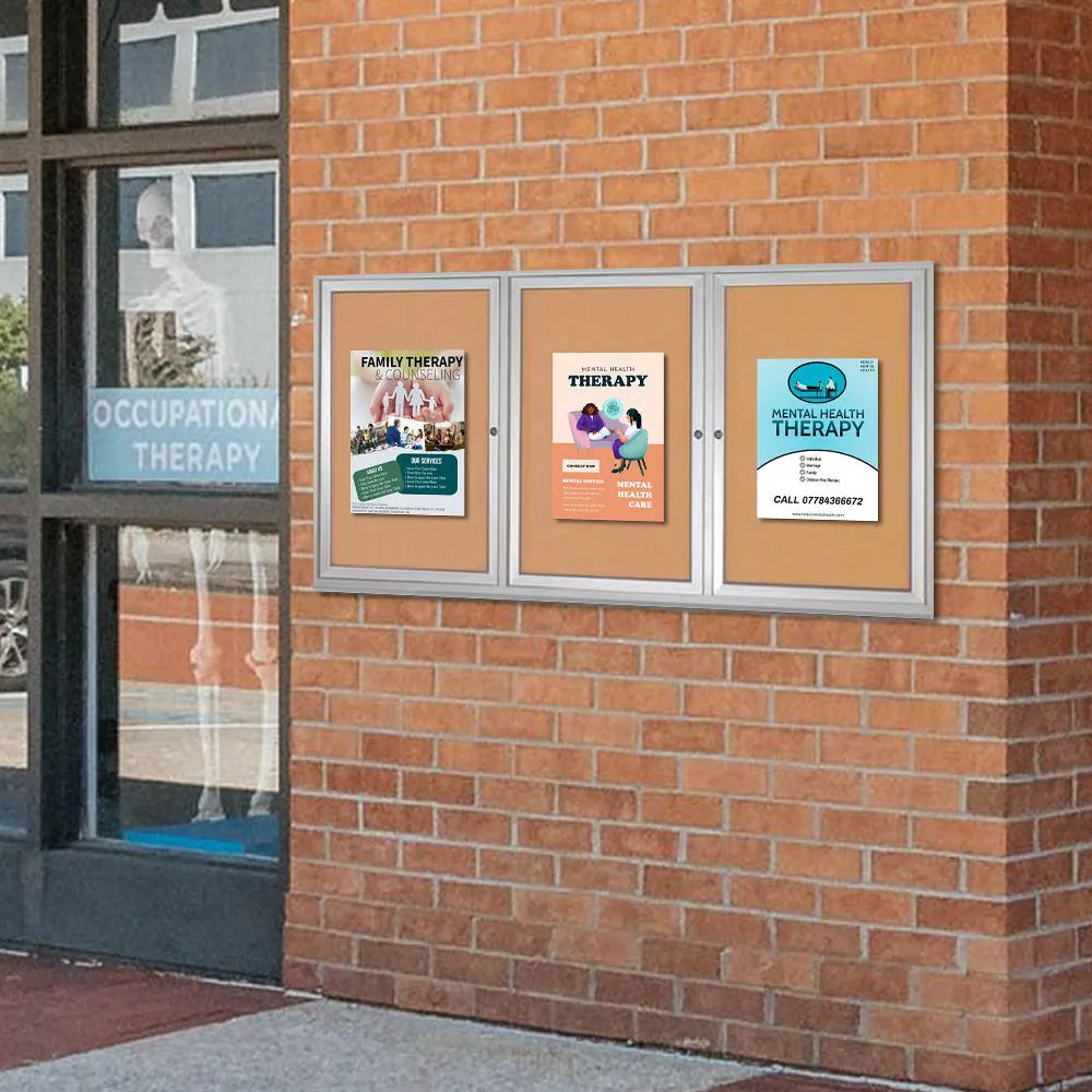 96 x 48 Enclosed Outdoor Bulletin Boards with Lights (3 DOORS)