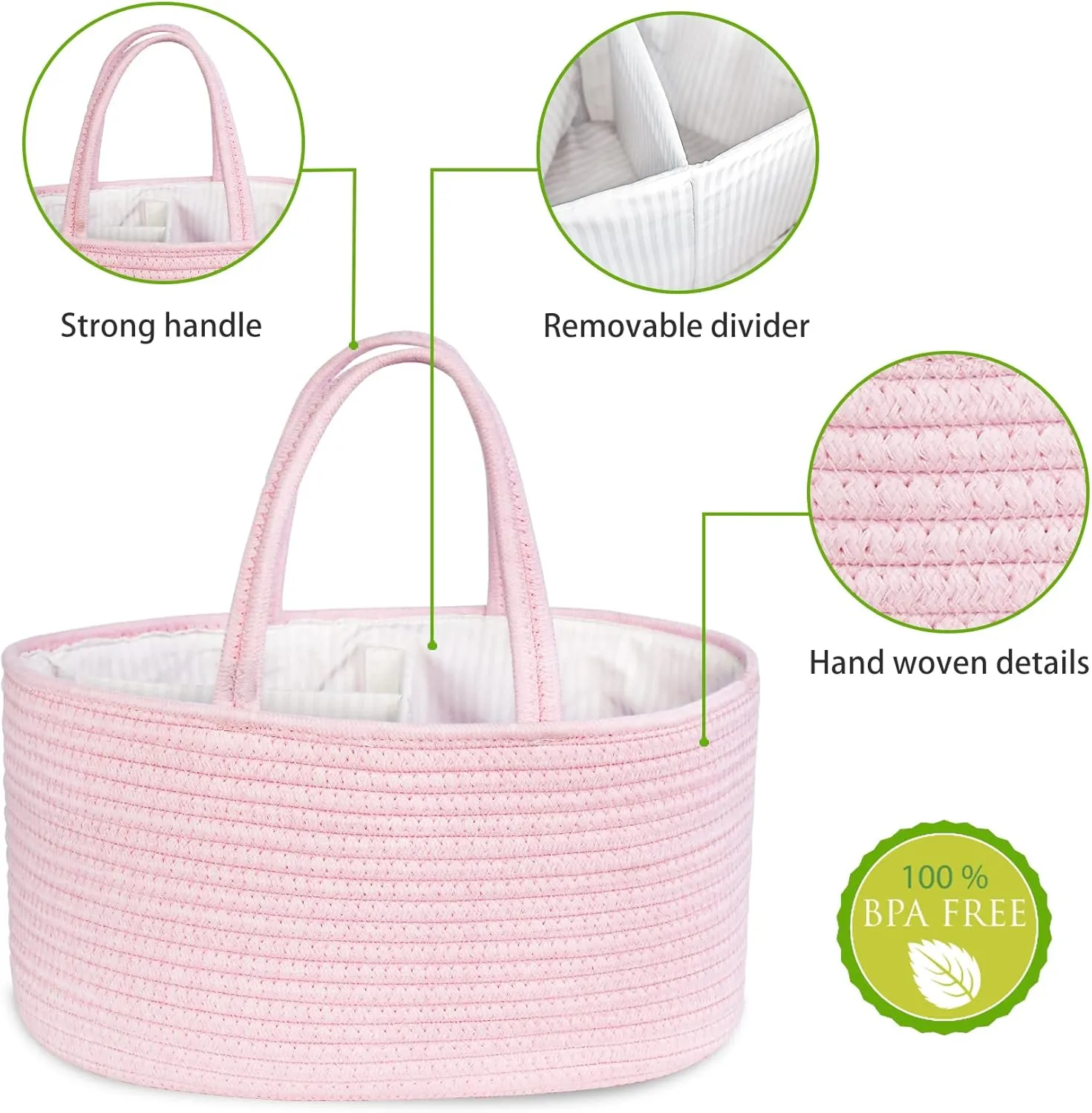 ABenkle Diaper Caddy Organizer - Cotton Rope Nursery Storage Basket for Baby Essentials, Boys & Girls Shower Gift, Changing Table Organizer