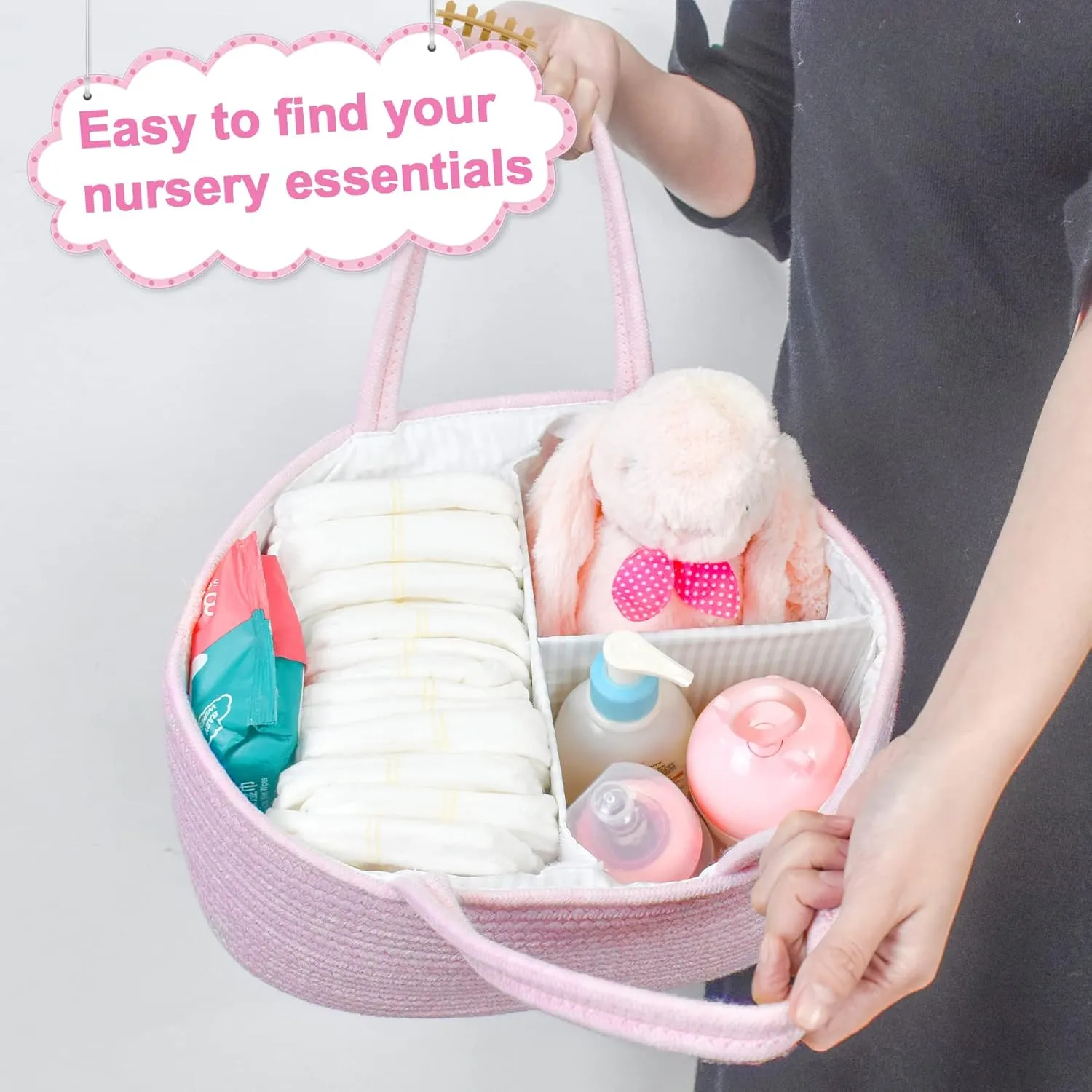 ABenkle Diaper Caddy Organizer - Cotton Rope Nursery Storage Basket for Baby Essentials, Boys & Girls Shower Gift, Changing Table Organizer