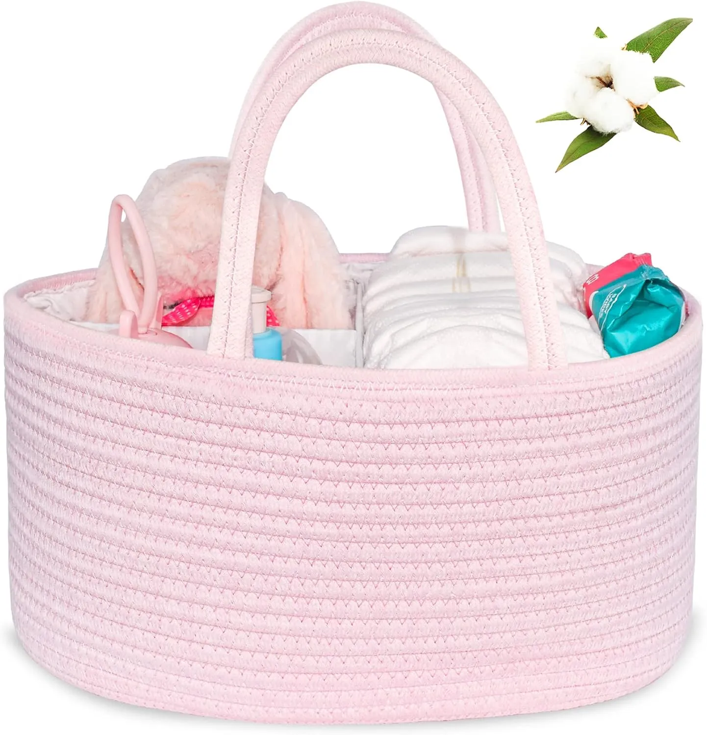 ABenkle Diaper Caddy Organizer - Cotton Rope Nursery Storage Basket for Baby Essentials, Boys & Girls Shower Gift, Changing Table Organizer