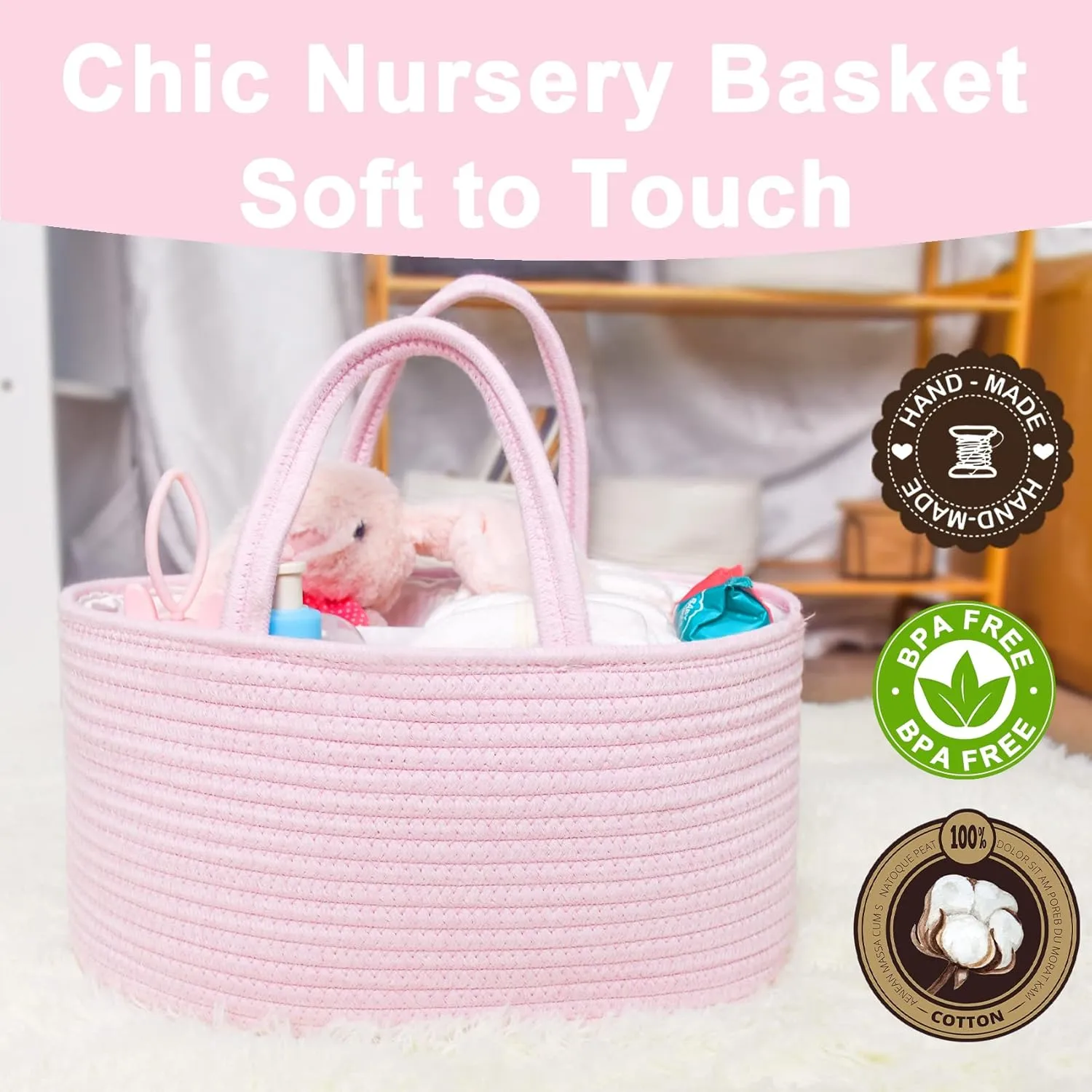 ABenkle Diaper Caddy Organizer - Cotton Rope Nursery Storage Basket for Baby Essentials, Boys & Girls Shower Gift, Changing Table Organizer