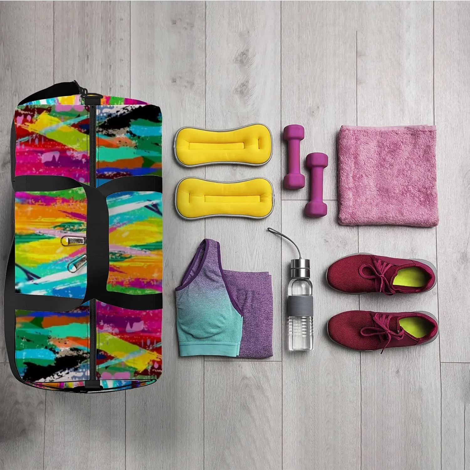 Abstract Background Composition Paint Strokes Splashes Sports Bag Tote Bag Waterproof Gym Bag with Shoulder Strap Zipper 2 Side Pockets for Men and Women, Travel and Storage Shoulder Bag.