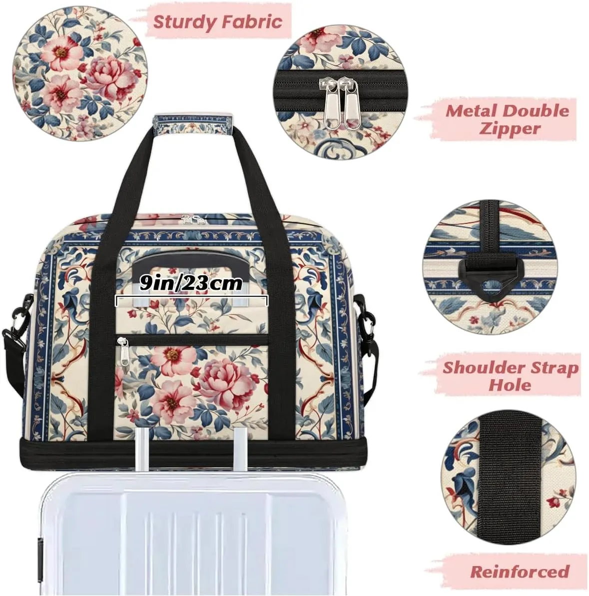 Abstract Boho Retro Patterns Travel Duffle Bag, Collapsible Travel Bag Sports Gym Bag With Shoes Compartment Weekender Bag Overnight Bag For Women Men