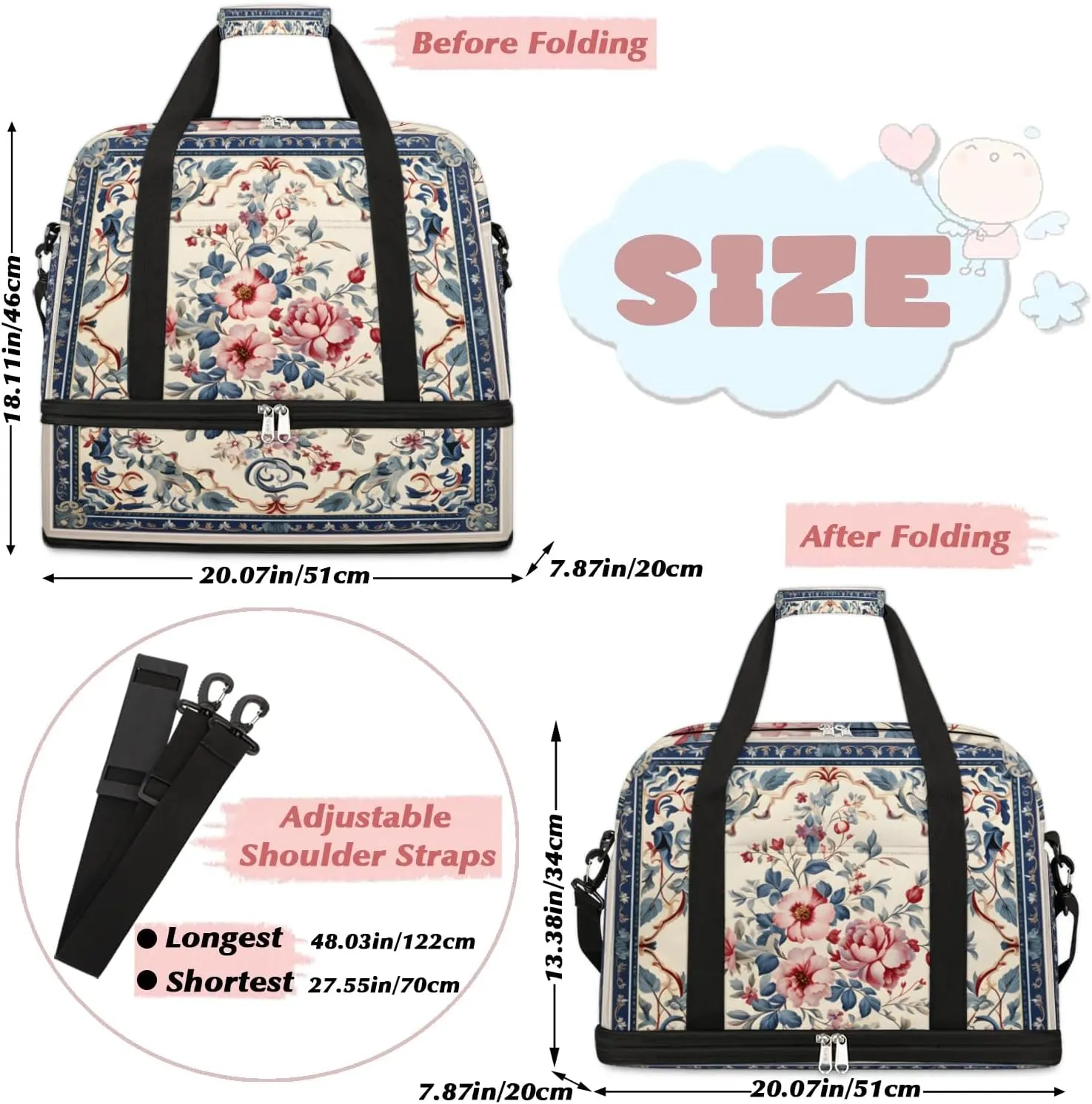 Abstract Boho Retro Patterns Travel Duffle Bag, Collapsible Travel Bag Sports Gym Bag With Shoes Compartment Weekender Bag Overnight Bag For Women Men