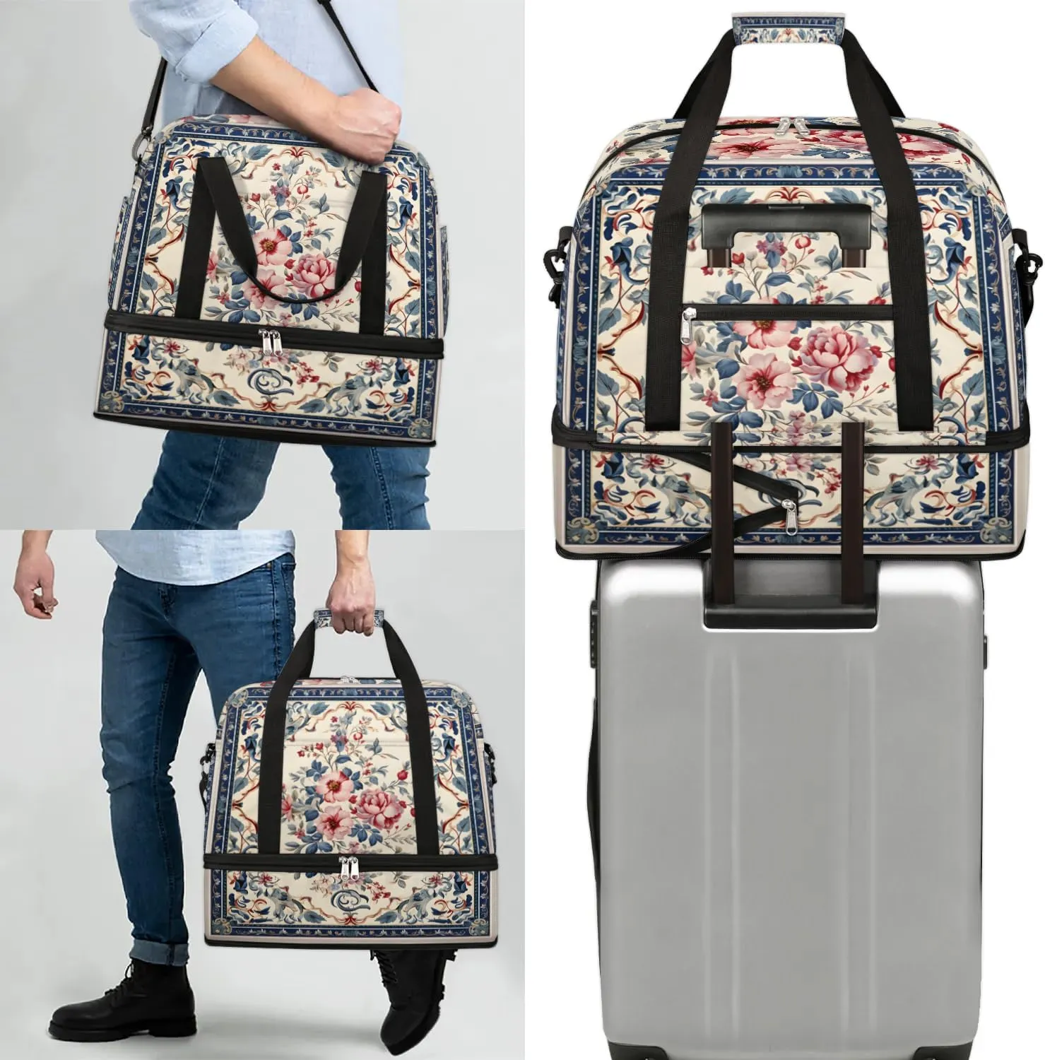 Abstract Boho Retro Patterns Travel Duffle Bag, Collapsible Travel Bag Sports Gym Bag With Shoes Compartment Weekender Bag Overnight Bag For Women Men