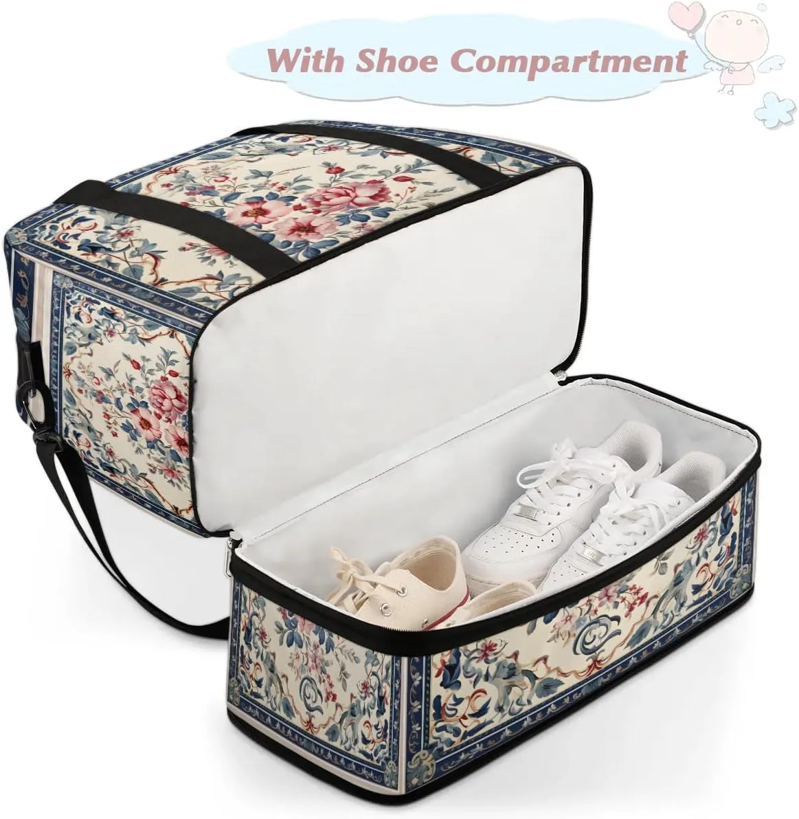 Abstract Boho Retro Patterns Travel Duffle Bag, Collapsible Travel Bag Sports Gym Bag With Shoes Compartment Weekender Bag Overnight Bag For Women Men