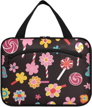 Abstract Candy Flowers Colorful hanging toiletries bag for men with hook, designer expandable toiletry bags for travel accessories for women cruises maleta para maquillaje L