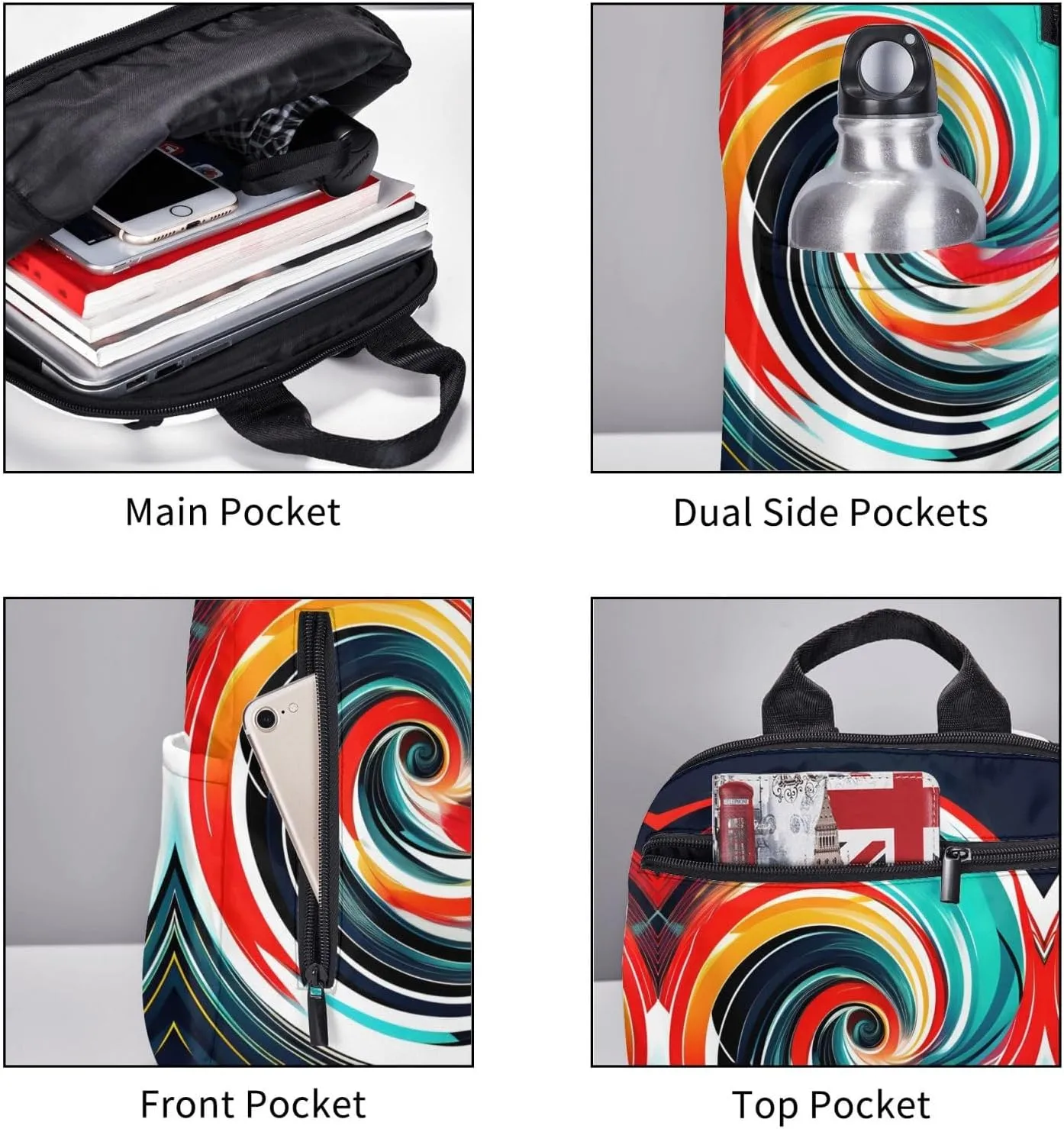 Abstract Circle Swirl print Lightweight Laptop Backpack Travel Daypack Bookbag for Women Men for Travel Work