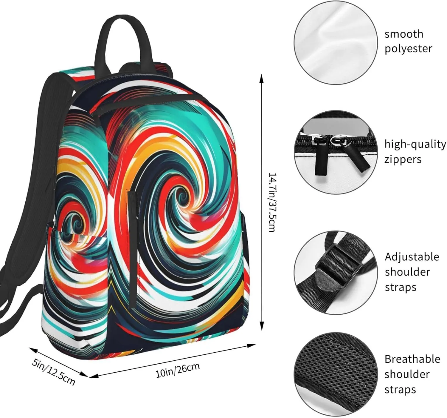 Abstract Circle Swirl print Lightweight Laptop Backpack Travel Daypack Bookbag for Women Men for Travel Work