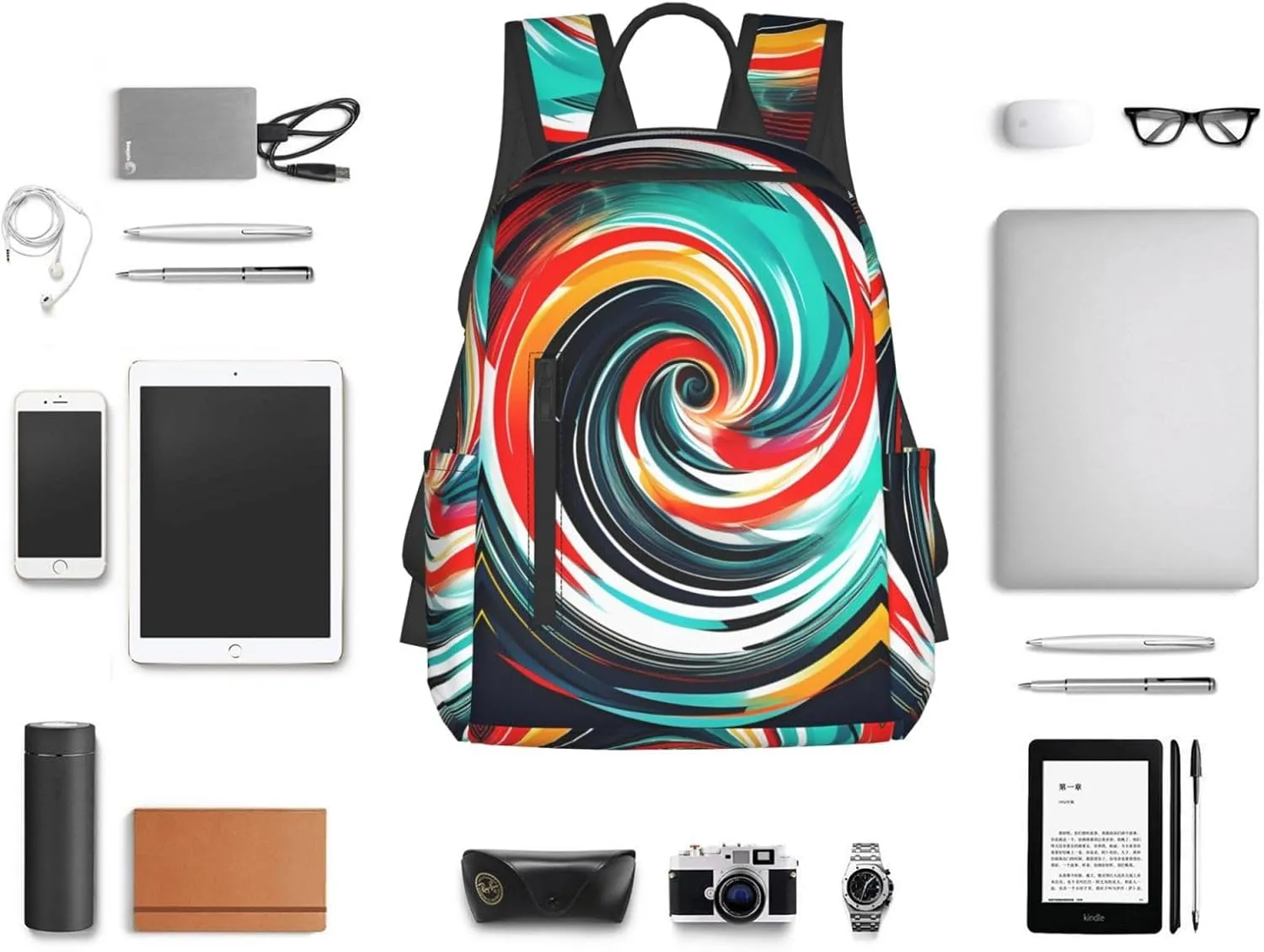 Abstract Circle Swirl print Lightweight Laptop Backpack Travel Daypack Bookbag for Women Men for Travel Work