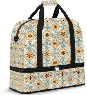 Abstract Flora Boho Print Travel Duffle Bag, Collapsible Travel Bag Sports Gym Bag With Shoes Compartment Weekender Bag Overnight Bag For Women Men
