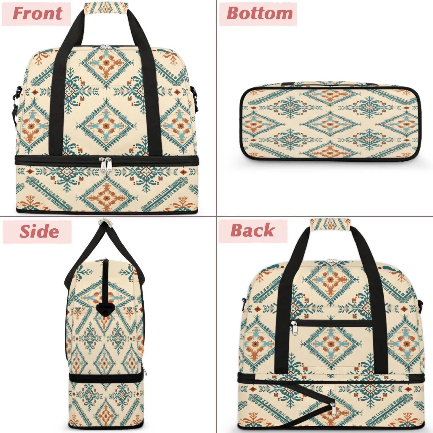 Abstract Flora Boho Travel Duffle Bag, Collapsible Travel Bag Sports Gym Bag With Shoes Compartment Weekender Bag Overnight Bag For Women Men