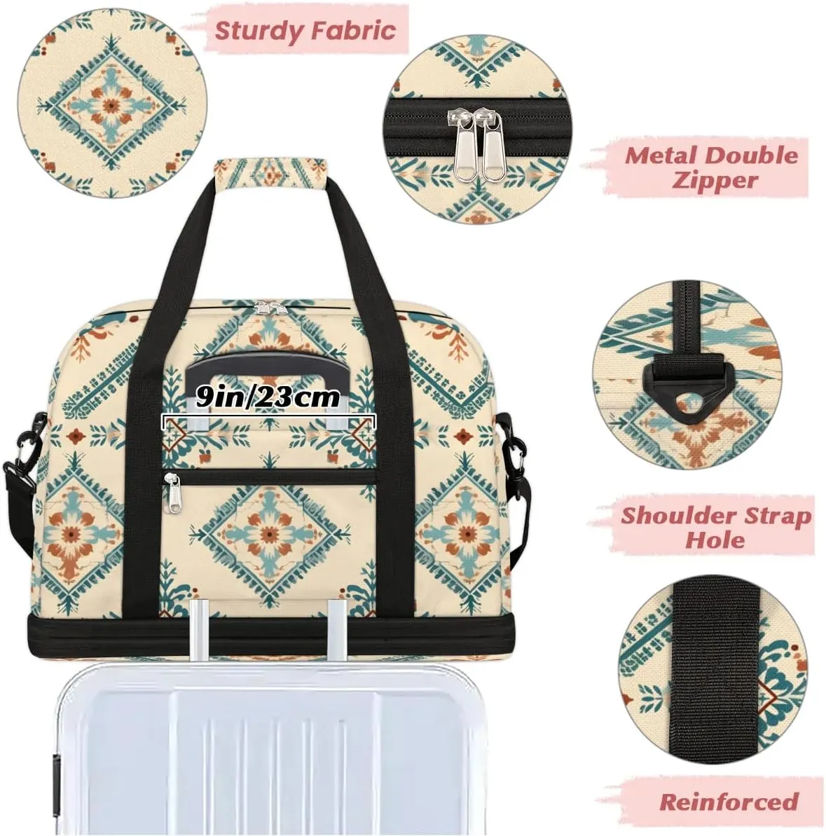 Abstract Flora Boho Travel Duffle Bag, Collapsible Travel Bag Sports Gym Bag With Shoes Compartment Weekender Bag Overnight Bag For Women Men