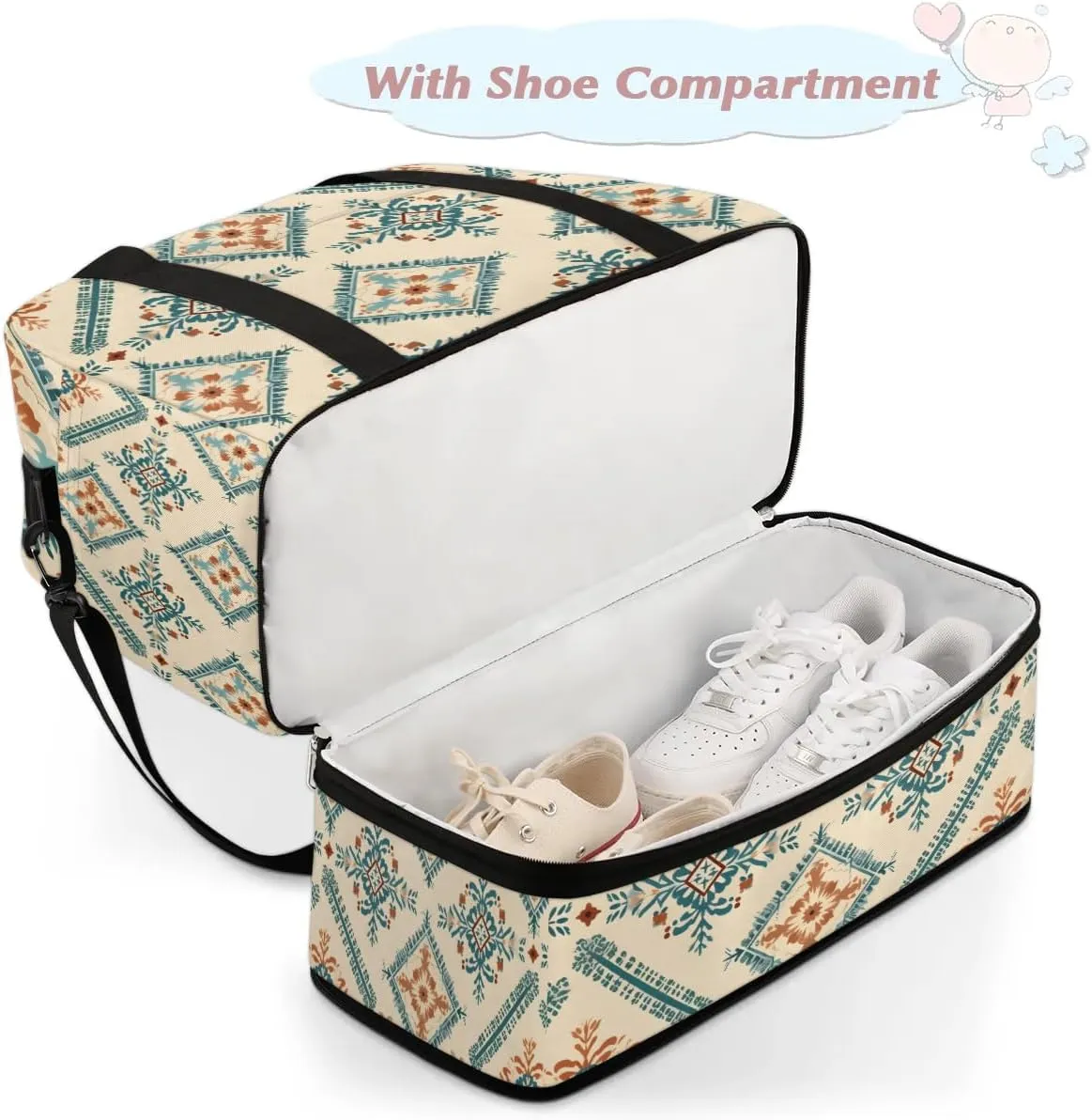 Abstract Flora Boho Travel Duffle Bag, Collapsible Travel Bag Sports Gym Bag With Shoes Compartment Weekender Bag Overnight Bag For Women Men