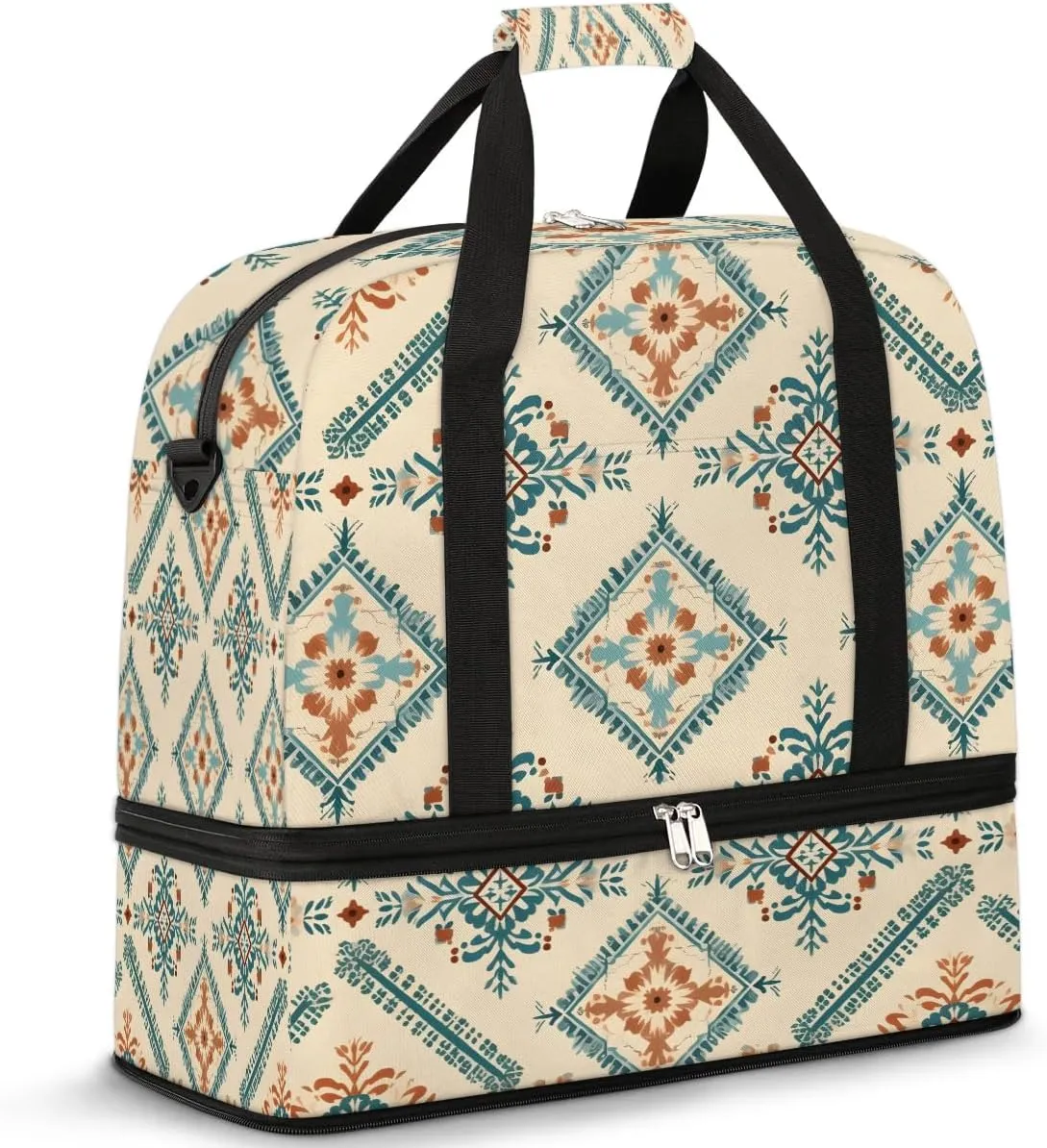 Abstract Flora Boho Travel Duffle Bag, Collapsible Travel Bag Sports Gym Bag With Shoes Compartment Weekender Bag Overnight Bag For Women Men