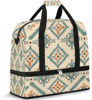 Abstract Flora Boho Travel Duffle Bag, Collapsible Travel Bag Sports Gym Bag With Shoes Compartment Weekender Bag Overnight Bag For Women Men