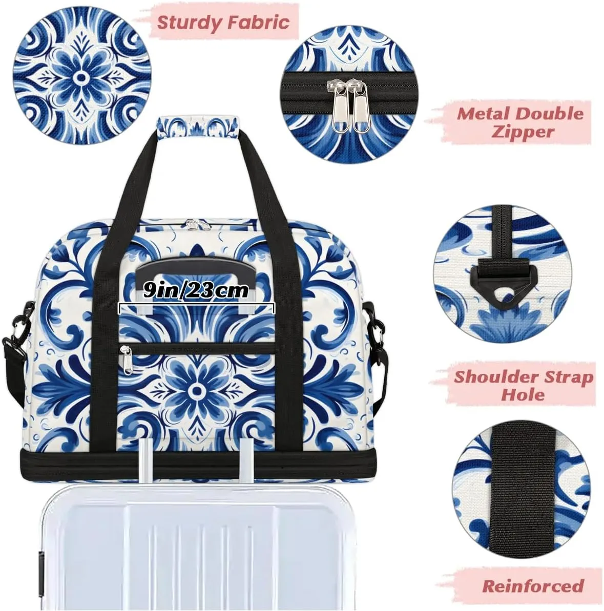 Abstract Flora Printing Boho Travel Duffle Bag, Collapsible Travel Bag Sports Gym Bag With Shoes Compartment Weekender Bag Overnight Bag For Women Men
