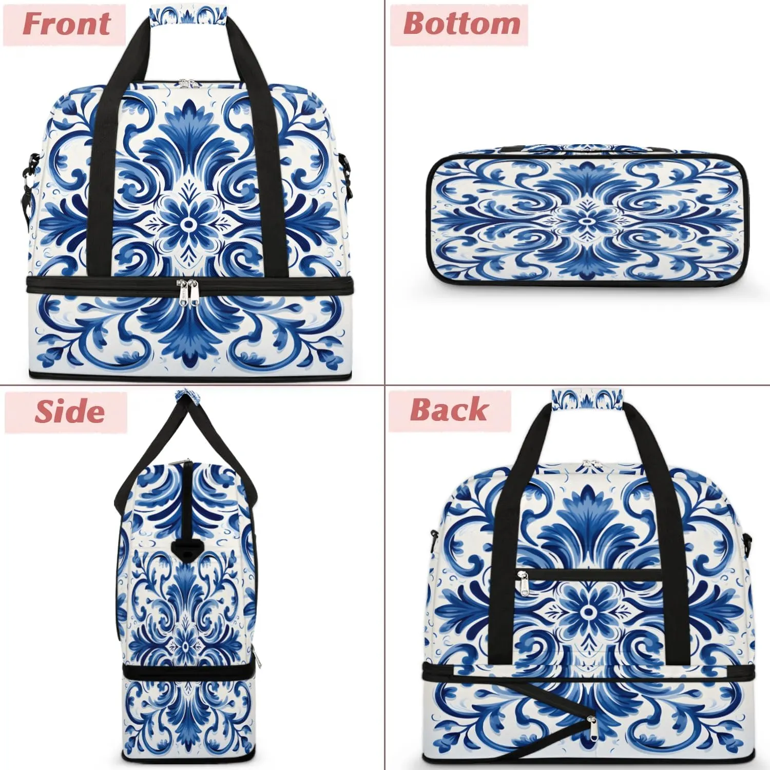 Abstract Flora Printing Boho Travel Duffle Bag, Collapsible Travel Bag Sports Gym Bag With Shoes Compartment Weekender Bag Overnight Bag For Women Men