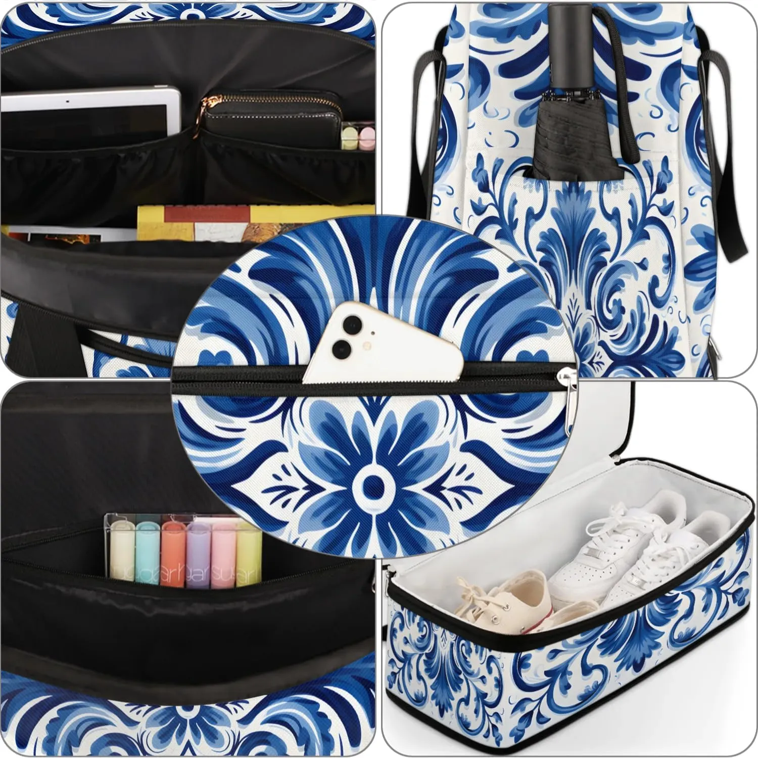 Abstract Flora Printing Boho Travel Duffle Bag, Collapsible Travel Bag Sports Gym Bag With Shoes Compartment Weekender Bag Overnight Bag For Women Men