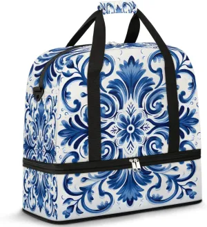 Abstract Flora Printing Boho Travel Duffle Bag, Collapsible Travel Bag Sports Gym Bag With Shoes Compartment Weekender Bag Overnight Bag For Women Men