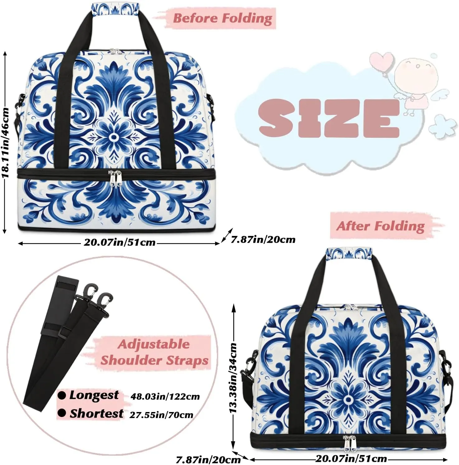 Abstract Flora Printing Boho Travel Duffle Bag, Collapsible Travel Bag Sports Gym Bag With Shoes Compartment Weekender Bag Overnight Bag For Women Men