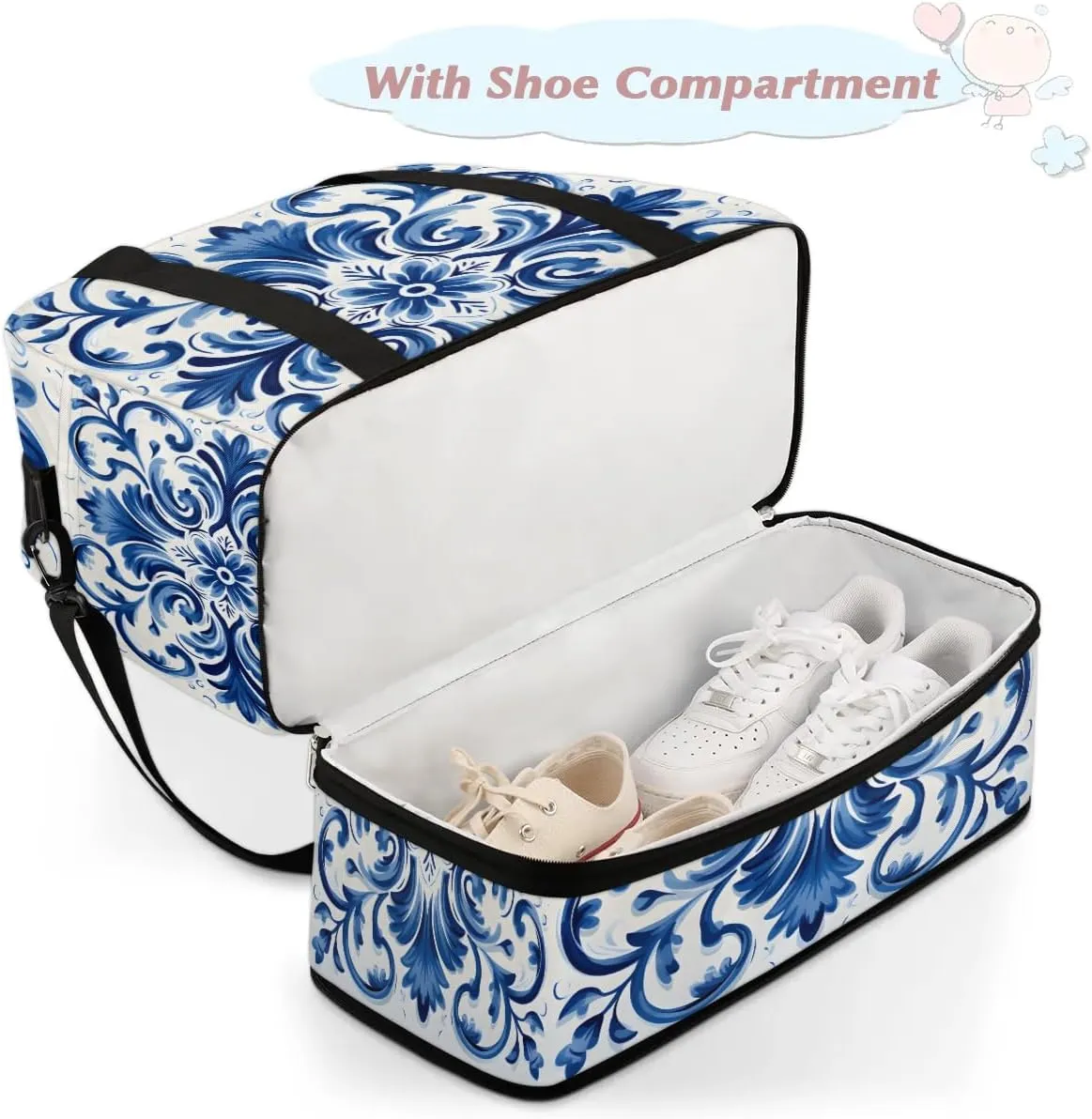 Abstract Flora Printing Boho Travel Duffle Bag, Collapsible Travel Bag Sports Gym Bag With Shoes Compartment Weekender Bag Overnight Bag For Women Men