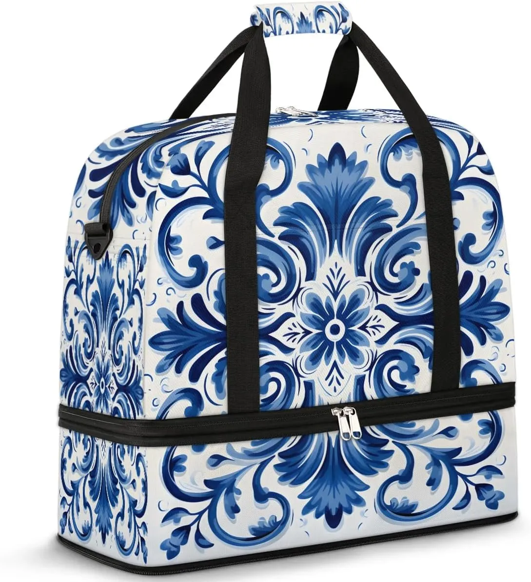 Abstract Flora Printing Boho Travel Duffle Bag, Collapsible Travel Bag Sports Gym Bag With Shoes Compartment Weekender Bag Overnight Bag For Women Men