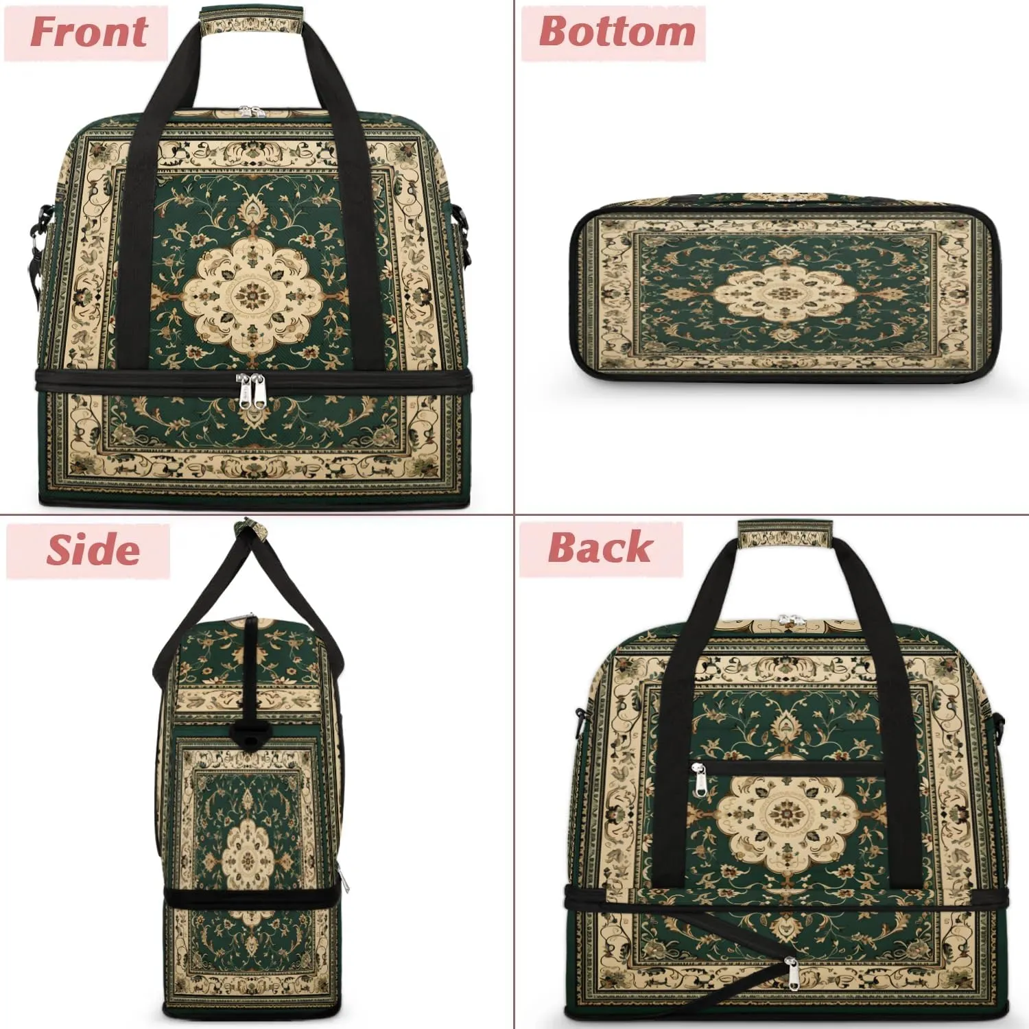 Abstract Flora Retro Patterns Travel Duffle Bag, Collapsible Travel Bag Sports Gym Bag With Shoes Compartment Weekender Bag Overnight Bag For Women Men