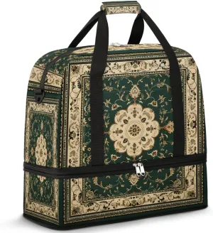 Abstract Flora Retro Patterns Travel Duffle Bag, Collapsible Travel Bag Sports Gym Bag With Shoes Compartment Weekender Bag Overnight Bag For Women Men