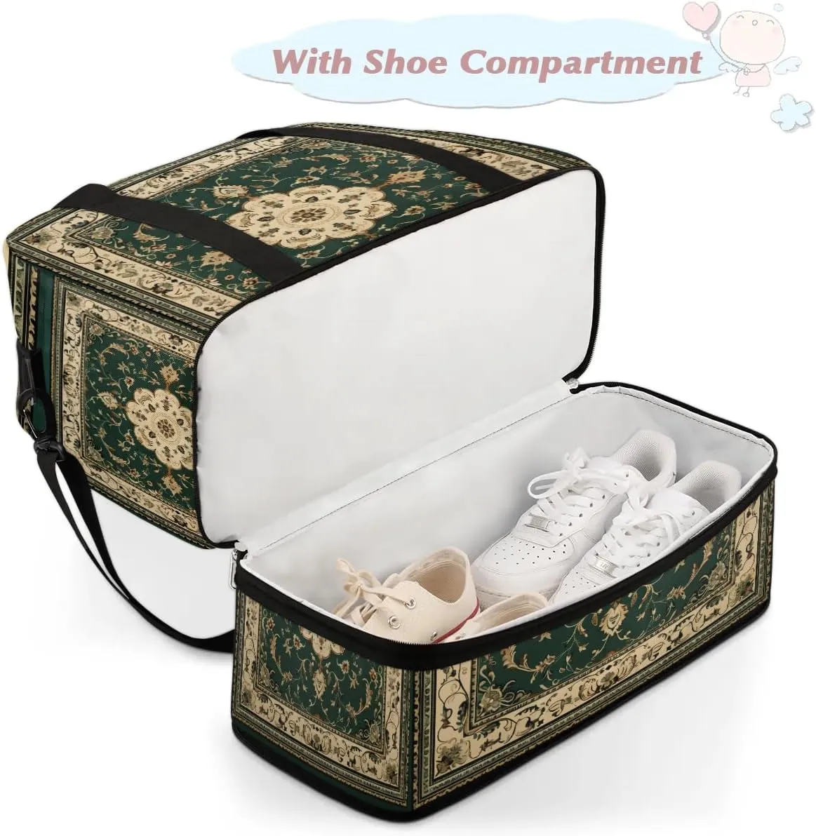 Abstract Flora Retro Patterns Travel Duffle Bag, Collapsible Travel Bag Sports Gym Bag With Shoes Compartment Weekender Bag Overnight Bag For Women Men