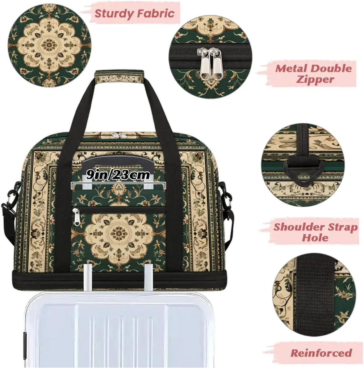 Abstract Flora Retro Patterns Travel Duffle Bag, Collapsible Travel Bag Sports Gym Bag With Shoes Compartment Weekender Bag Overnight Bag For Women Men