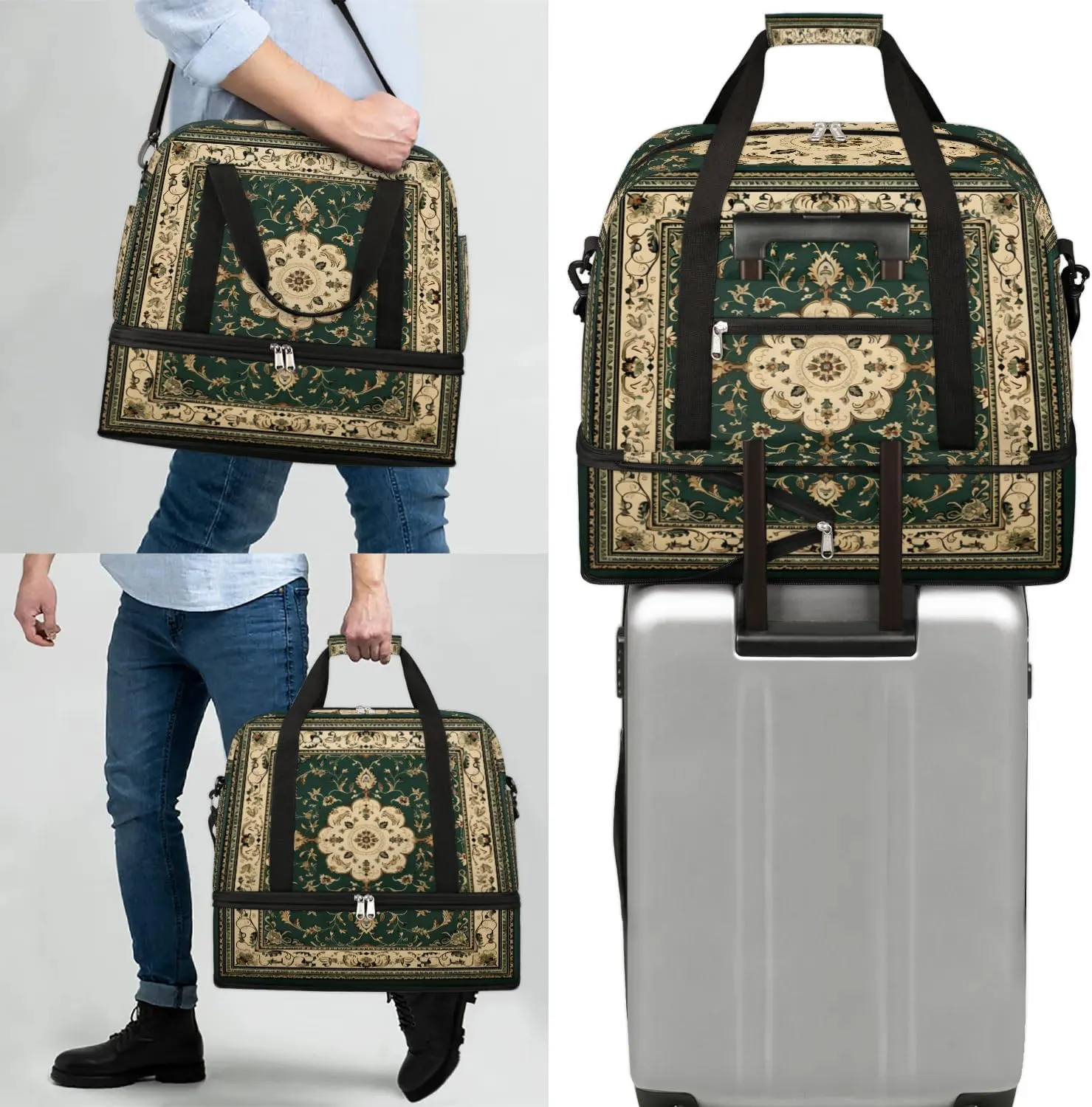 Abstract Flora Retro Patterns Travel Duffle Bag, Collapsible Travel Bag Sports Gym Bag With Shoes Compartment Weekender Bag Overnight Bag For Women Men