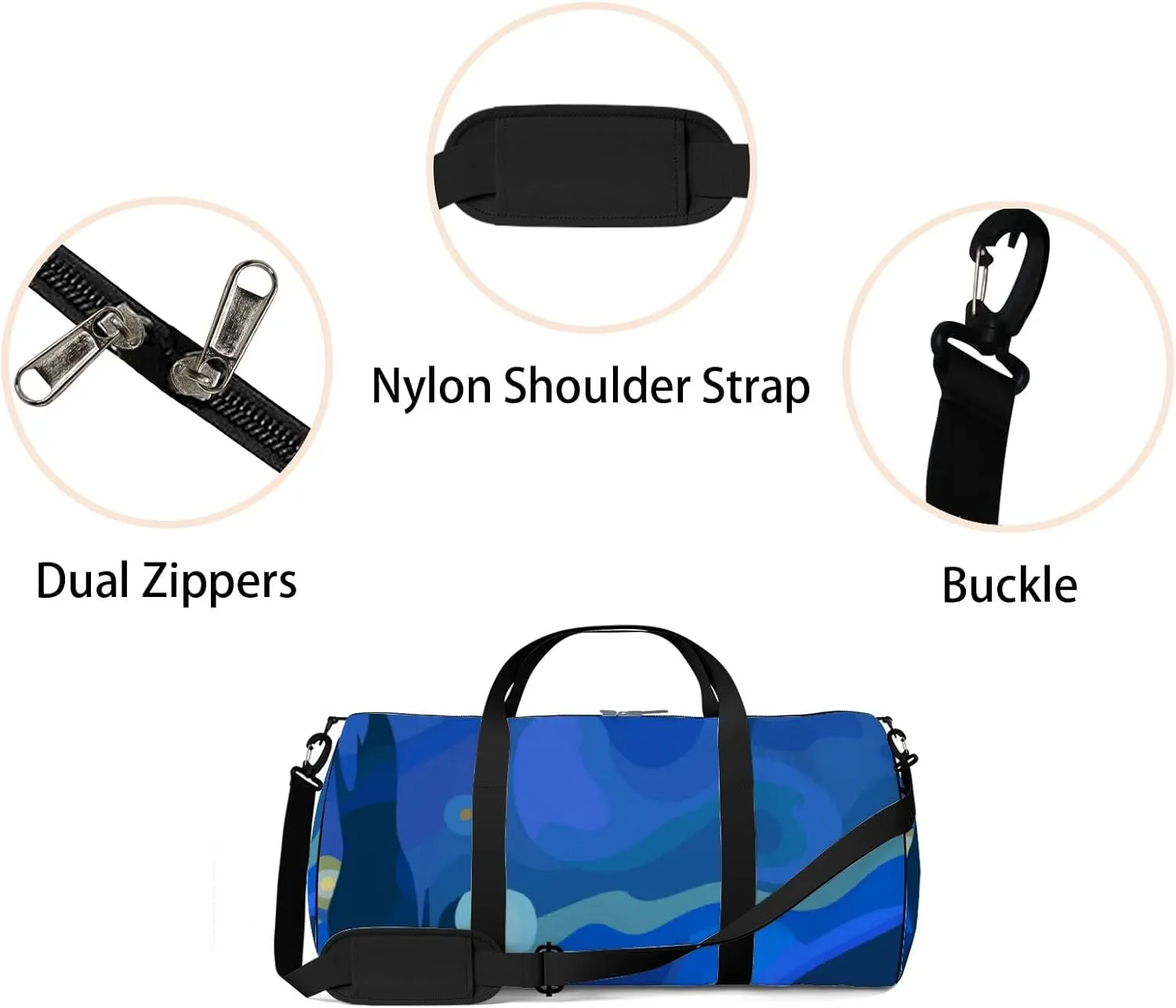 Abstract Forest Moon Star Sports Bag Tote Bag Waterproof Gym Bag with Shoulder Strap Zipper 2 Side Pockets for Men and Women, Travel and Storage Shoulder Bag.