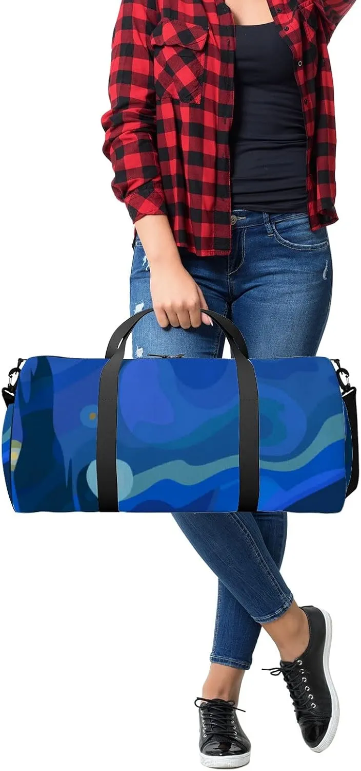 Abstract Forest Moon Star Sports Bag Tote Bag Waterproof Gym Bag with Shoulder Strap Zipper 2 Side Pockets for Men and Women, Travel and Storage Shoulder Bag.
