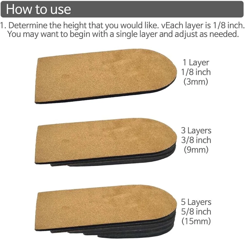Adjustable Leg Length Discrepancy Heel Lifts Inserts Insoles - Pack of 2 (5 Layer Brown Small)