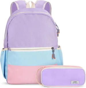 Aesthetic Backpack Set School Backpack Kindergarten with Pencil Case Kids Pencil Pouch School Supplies(Purple, Pink, Blue, Yellow)