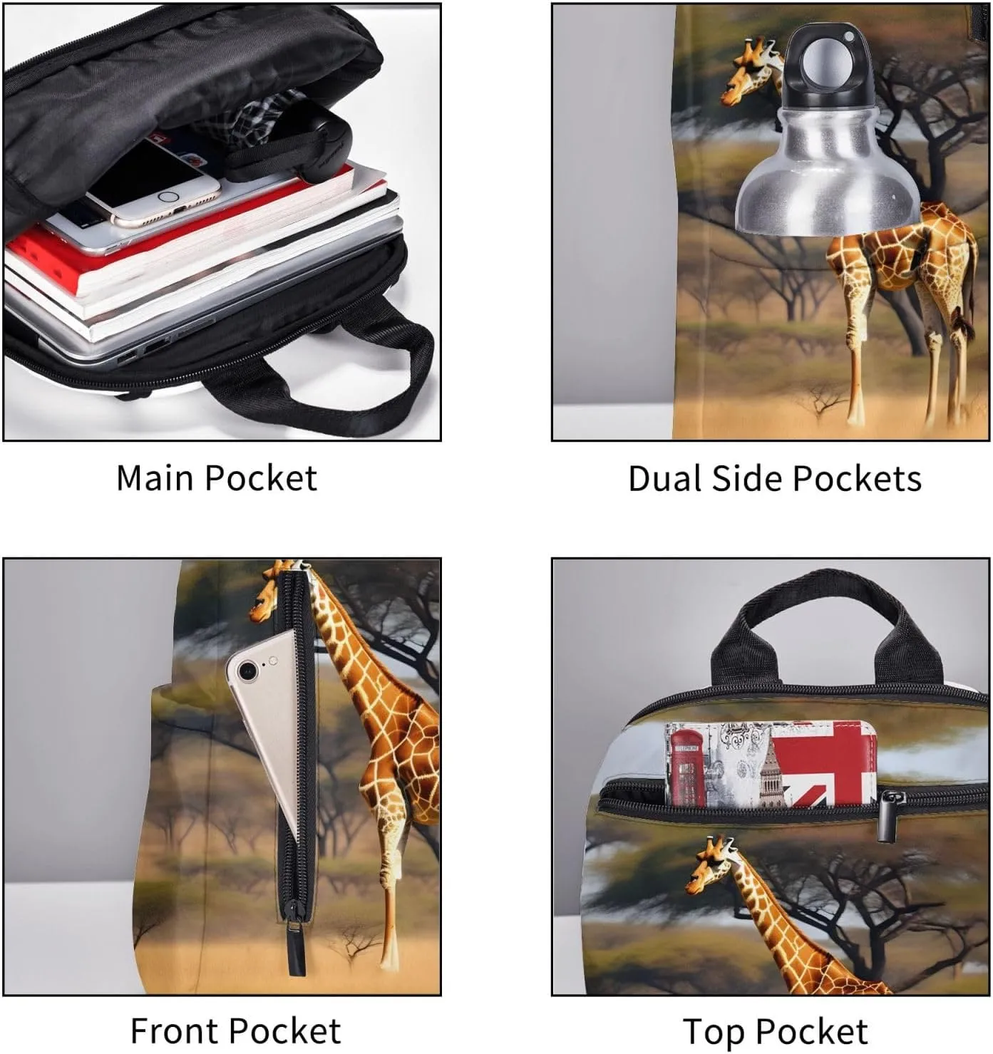 Africa Giraffe Majestic Tree Print Lightweight Backpack, Travel Bookbag College Bag,Laptop Backpack For Men Women