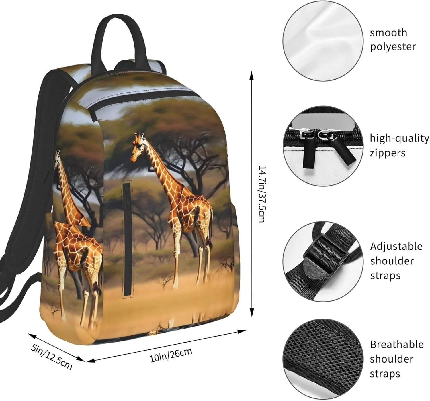 Africa Giraffe Majestic Tree Print Lightweight Backpack, Travel Bookbag College Bag,Laptop Backpack For Men Women