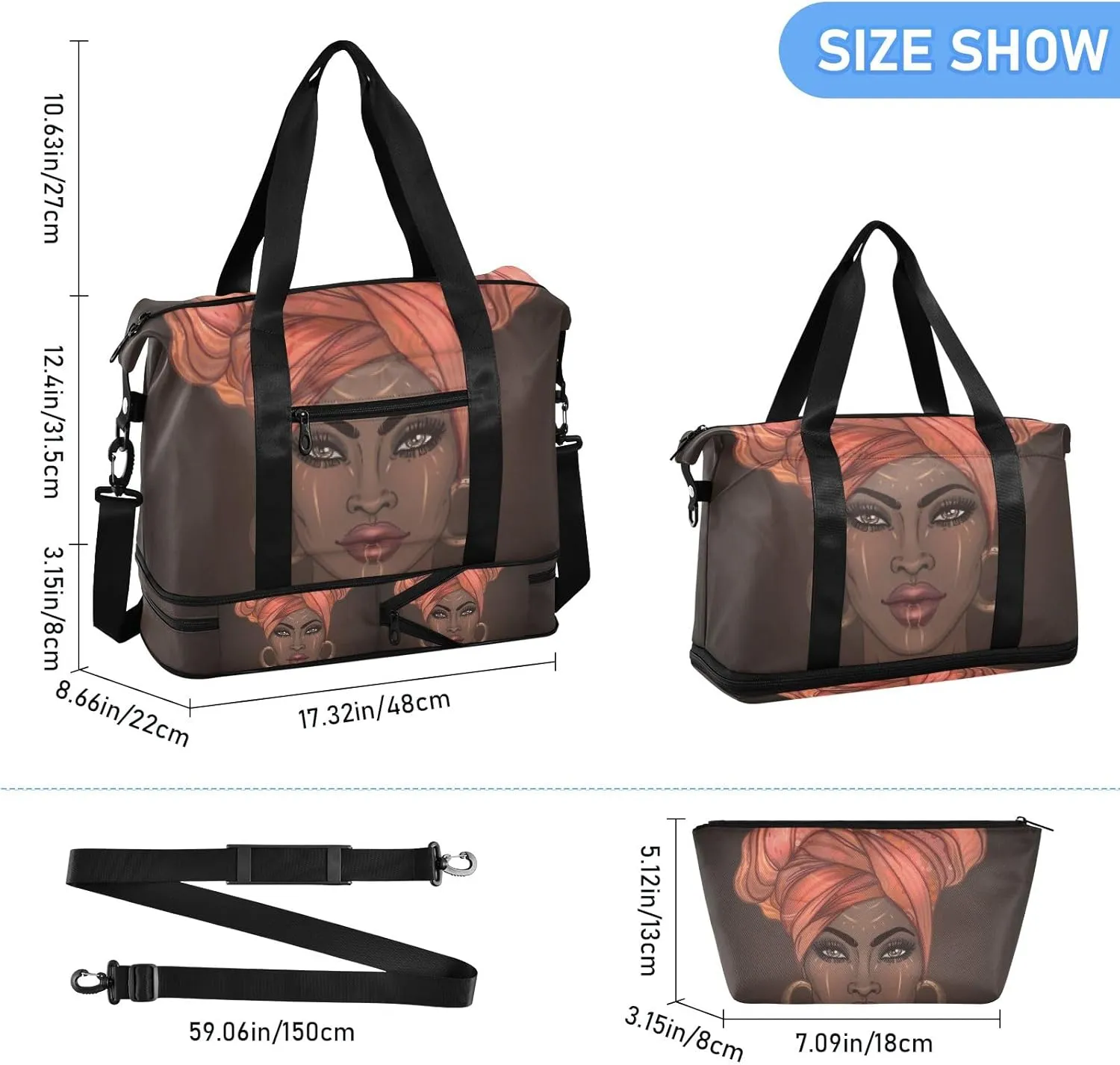 African American Woman(30) Travel Duffel Gym Sports Luggage Bag Expandable Large Capacity Sports Bag for Women and Men