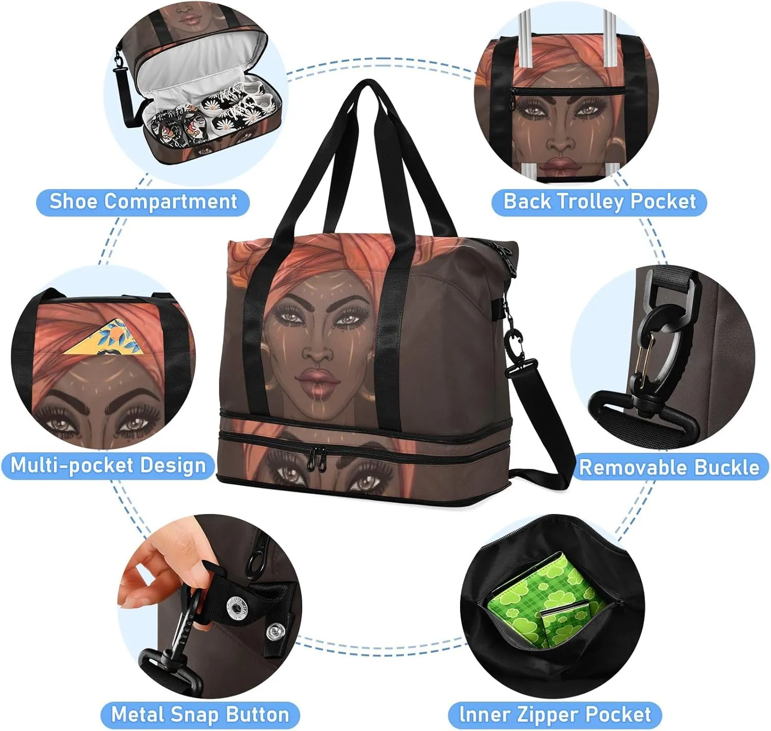 African American Woman(30) Travel Duffel Gym Sports Luggage Bag Expandable Large Capacity Sports Bag for Women and Men