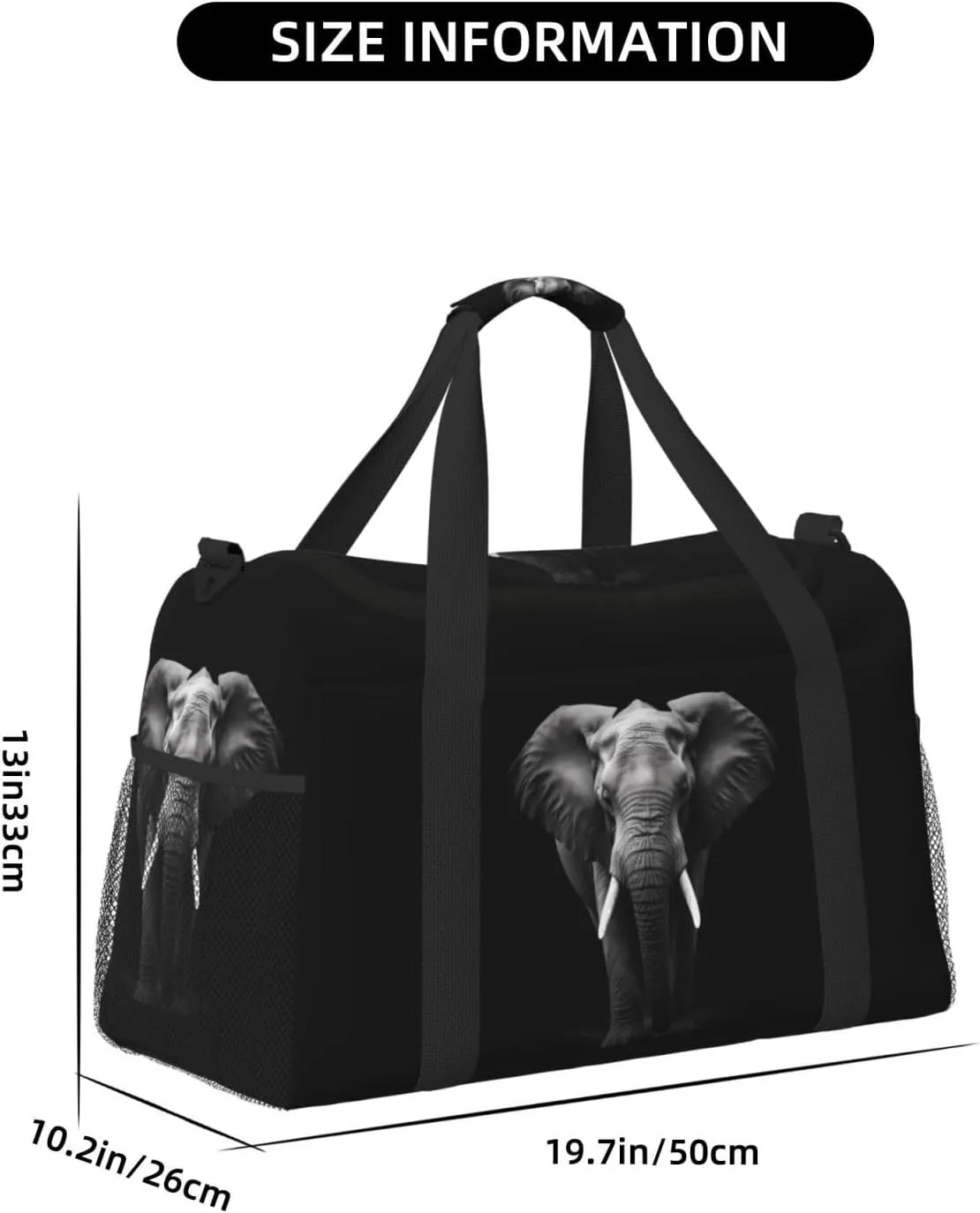 African Elephant Big Capacity Sports Gym Bag Portable Travel Duffle Bag, Lightweight Weekender Workout Bag for Overnight, Unisex