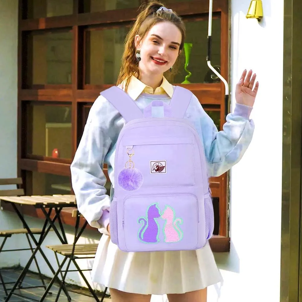 AGSDON 3PCS Backpack for Girls Set, Laptop College School Bookbag and lunch bog, Water Resistant Backpacks