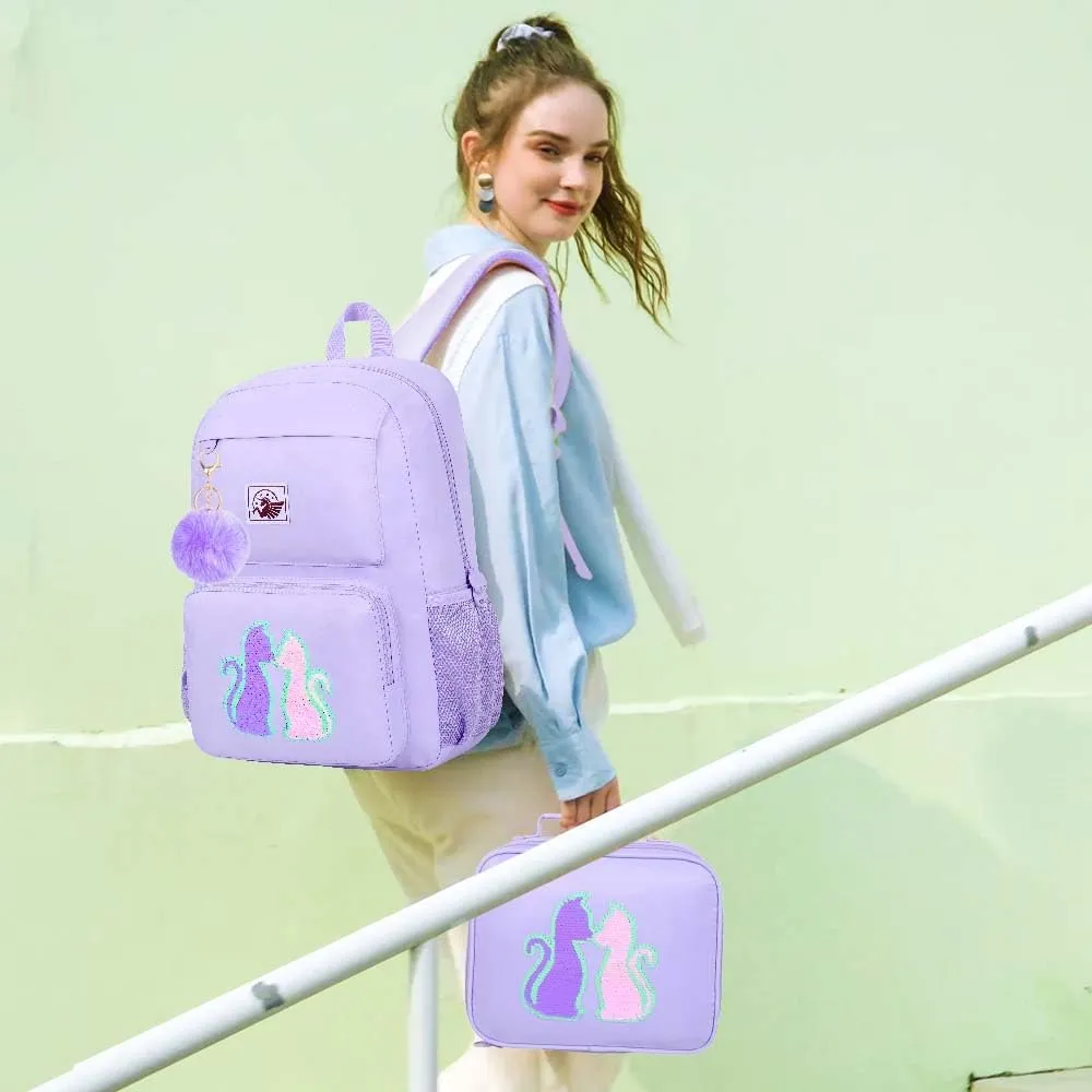 AGSDON 3PCS Backpack for Girls Set, Laptop College School Bookbag and lunch bog, Water Resistant Backpacks